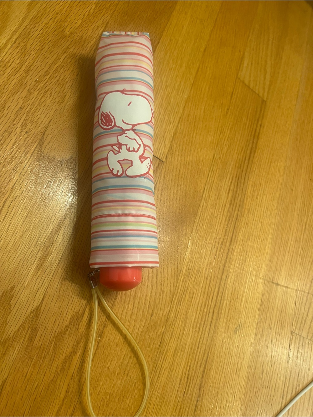 Compact Striped Folding Umbrella with Snoopy Print - Pink, Blue, White